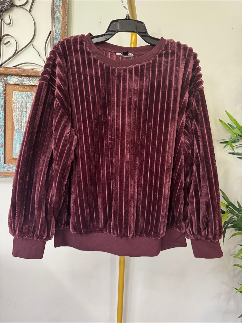 Simply Vera Vera Wang Plush faux fur Ribbed oversized Crewneck Sweater - Wine